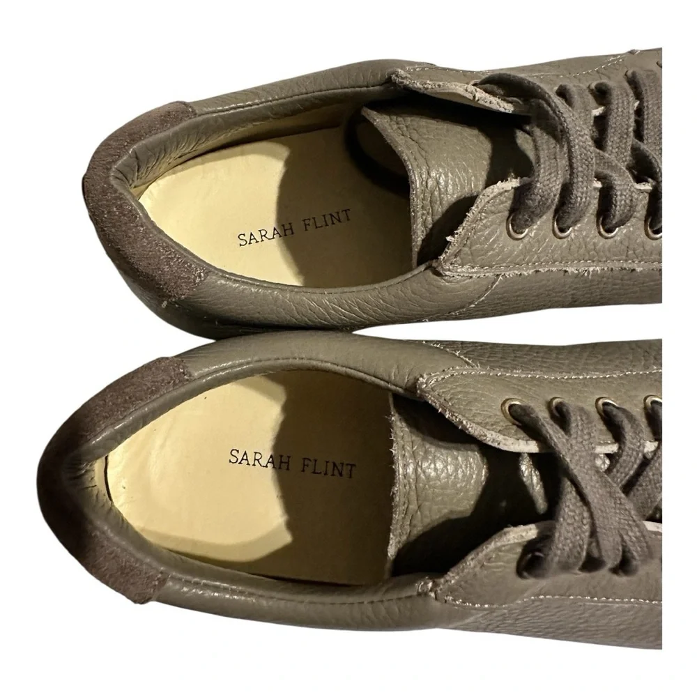Sarah Flint Grey Grained Leather Almond Toe Perfect Sneaker Women’s 8.5 - Picture 9 of 11